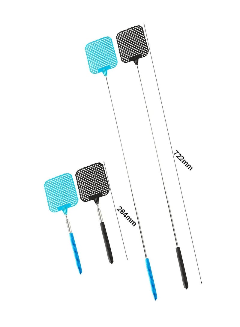 Fly Swatter, Strong Flexible Manual Swat Set, Telescopic Flyswatter with Stainless Steel Handle for Indoor, Outdoor (2 Pack)