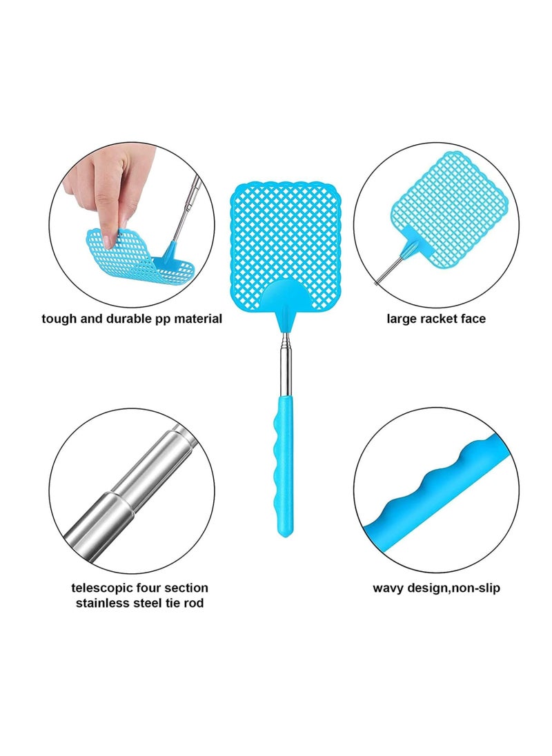 Fly Swatter, Strong Flexible Manual Swat Set, Telescopic Flyswatter with Stainless Steel Handle for Indoor, Outdoor (2 Pack)