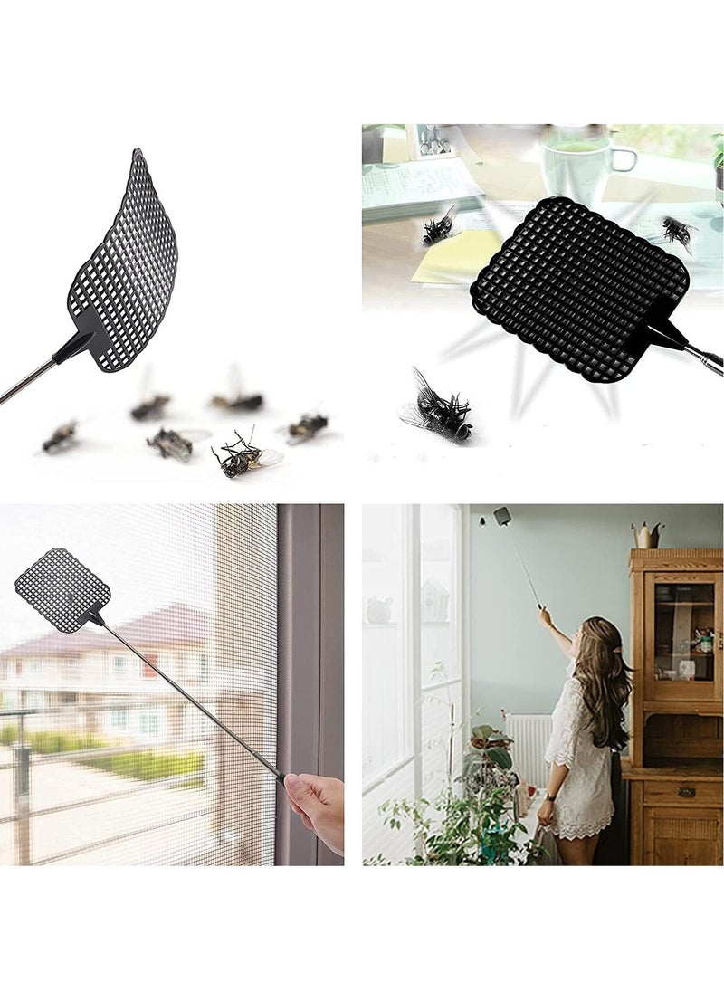 Fly Swatter, Strong Flexible Manual Swat Set, Telescopic Flyswatter with Stainless Steel Handle for Indoor, Outdoor (2 Pack)