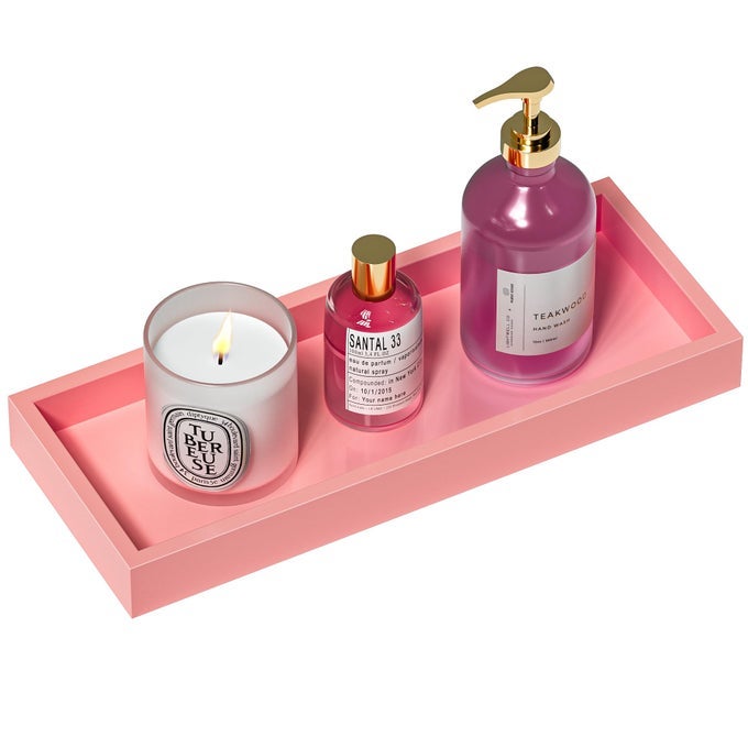 BATHROOM VANITY TRAY FOR PERFUME DECOR TOILET TANK CANDLE TOILETRIES KITCHEN TRAY FOR SOAP DISPENSER SPICE SALT COFFEE BAMBOO NIGHTSTAND TRAY 113X44 PINK