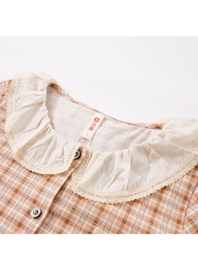 Fenton summer Thin Checkered Doll Collar Soft Sleepwear Set For Women - Image 4