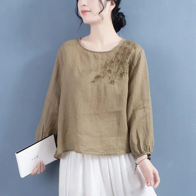 2024 Cotton Linen Chinese Style Embroidered Womens Shirt JD#B1 Pink  - Image 2