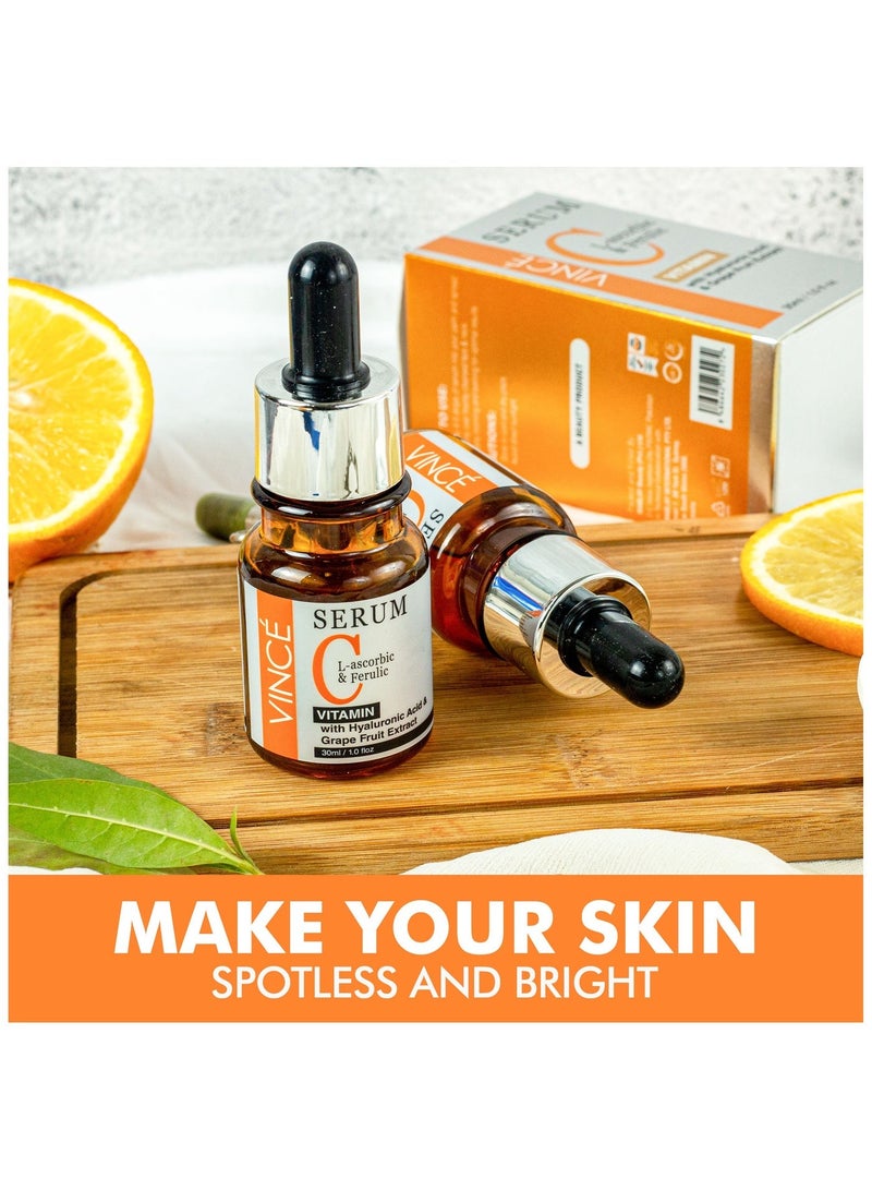 فينس مصل فيتامين سي - تركيبة تفتيح متقدمة - تقلل من البقع الداكنة وأضرار الشمس وفرط التصبغ، وتوحد لون البشرة، وتنعم الملمس وتعزز توهج الشباب - لجميع أنواع البشرة، 30 مل - Image 2