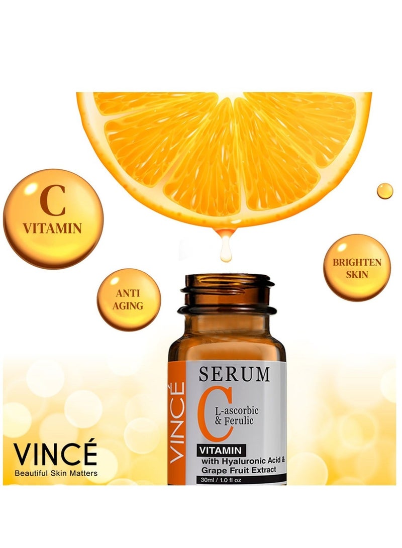 فينس مصل فيتامين سي - تركيبة تفتيح متقدمة - تقلل من البقع الداكنة وأضرار الشمس وفرط التصبغ، وتوحد لون البشرة، وتنعم الملمس وتعزز توهج الشباب - لجميع أنواع البشرة، 30 مل - Image 3