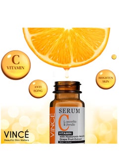 VINCE Vitamin C Serum – Advanced Brightening Formula – Reduces Dark Spots, Sun Damage & Hyperpigmentation, Evens Skin Tone, Smooths Texture & Boosts Youthful Glow – For All Skin Types, 30ml  - Image 3