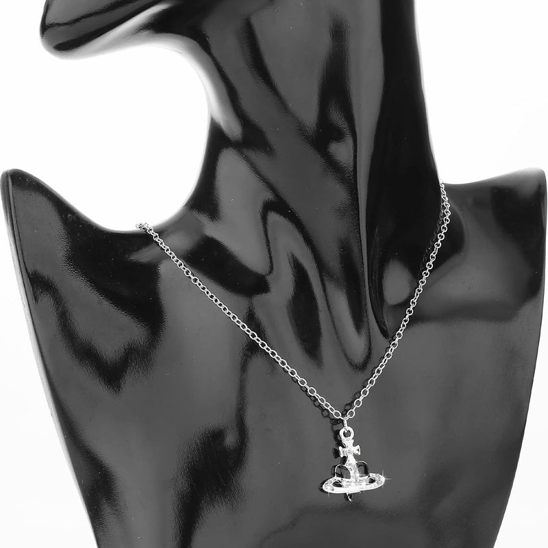 klarako Punk Heart Saturn Necklace Diamond Necklace Set White Crystal Jewelry Lady Charm Lady Girlfriend Wedding Birthday Anniversary - Image 3