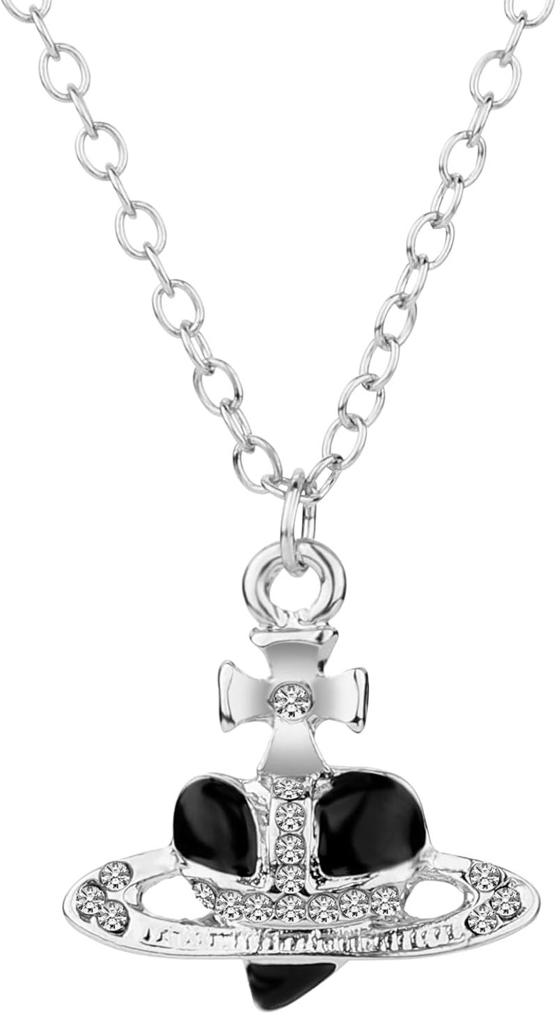 klarako Punk Heart Saturn Necklace Diamond Necklace Set White Crystal Jewelry Lady Charm Lady Girlfriend Wedding Birthday Anniversary - Image 1