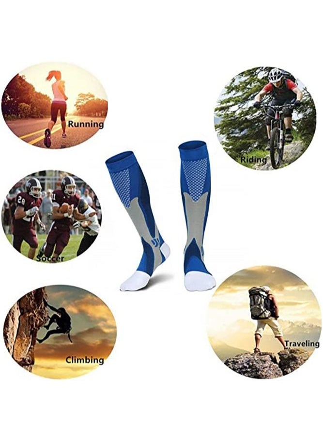 Gonice 1 Pair Compression Socks For Men Athletic Football Socks for Run Basketball Soccer Travel M Blue  - Image 4