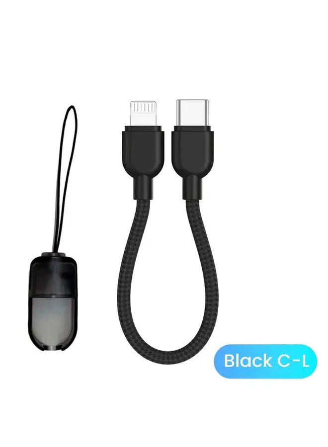 كابل من النوع C الأسود إلى Lightning 2 قطعة قصير مع حبل للبنك الطاقة سهل التخزين - Image 3