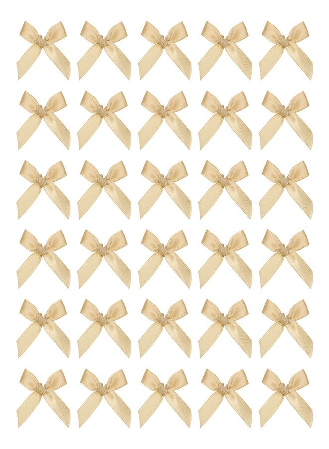 MECCANIXITY 100Pcs Mini Ribbon Bow 1.8 inch Mini Fabric Satin Ribbon Flower Bows for Craft DIY Sewing Wedding Birthday Party Champagne - Image 1