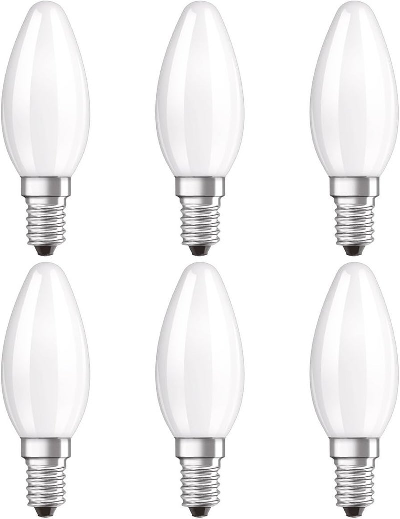 OSRAM مصباح LED كلاسيكي على شكل شمعة صغيرة من 6 قطع من طراز B Retrofit E14 بقوة 4 وات باللون الأبيض الدافئ - Image 1