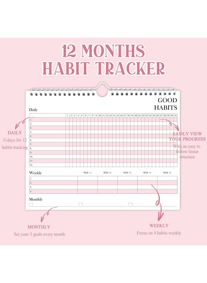 Oriental beauty pearl Habit Tracker Journal - Habit Tracker Calendar & Goal Tracker With Spiral Binding-Undated Weekly And Monthly Habit Tracker Planner To Boost Productivity With Habits Goals, 12Months, 8.5"X11” Pink  - Image 2