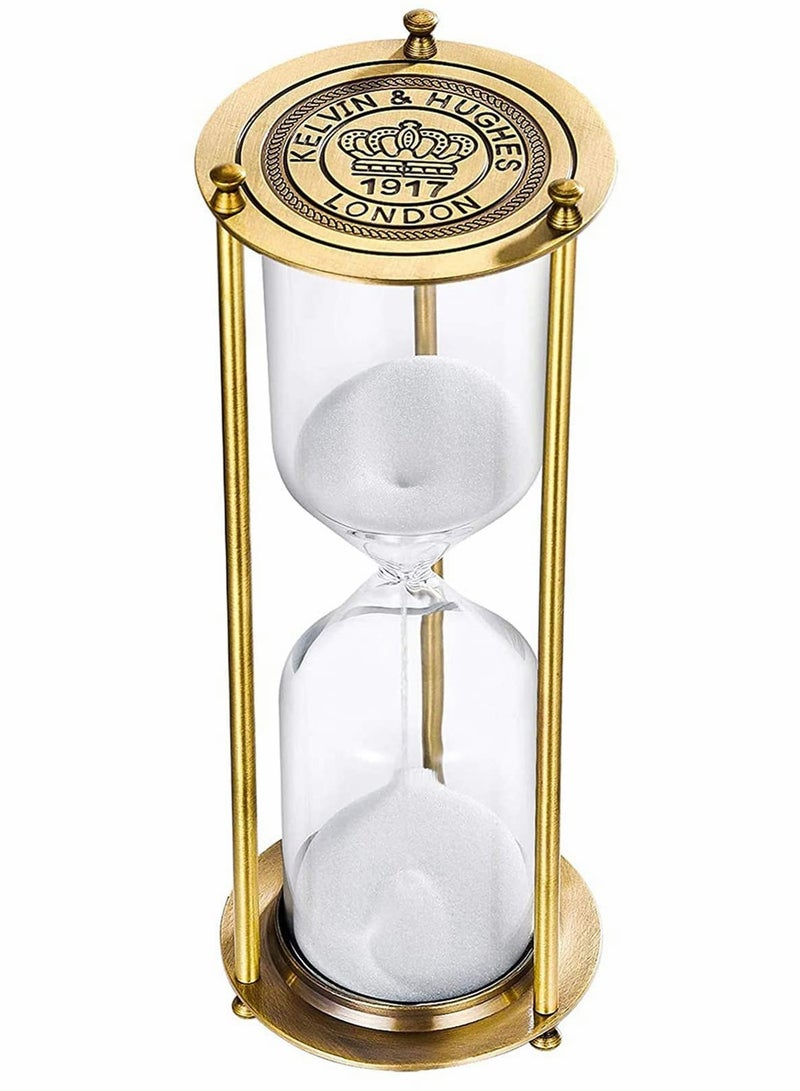 Excefore Sand Timer 15 Minute Hourglass Vintage Brass Sand Clock Stand, Vintage Sand Timer, Metal Sand Watch 15 Min, Antique Hour Glass Sandglass with White Sand for Home, Desk, Office Decoration - Image 1