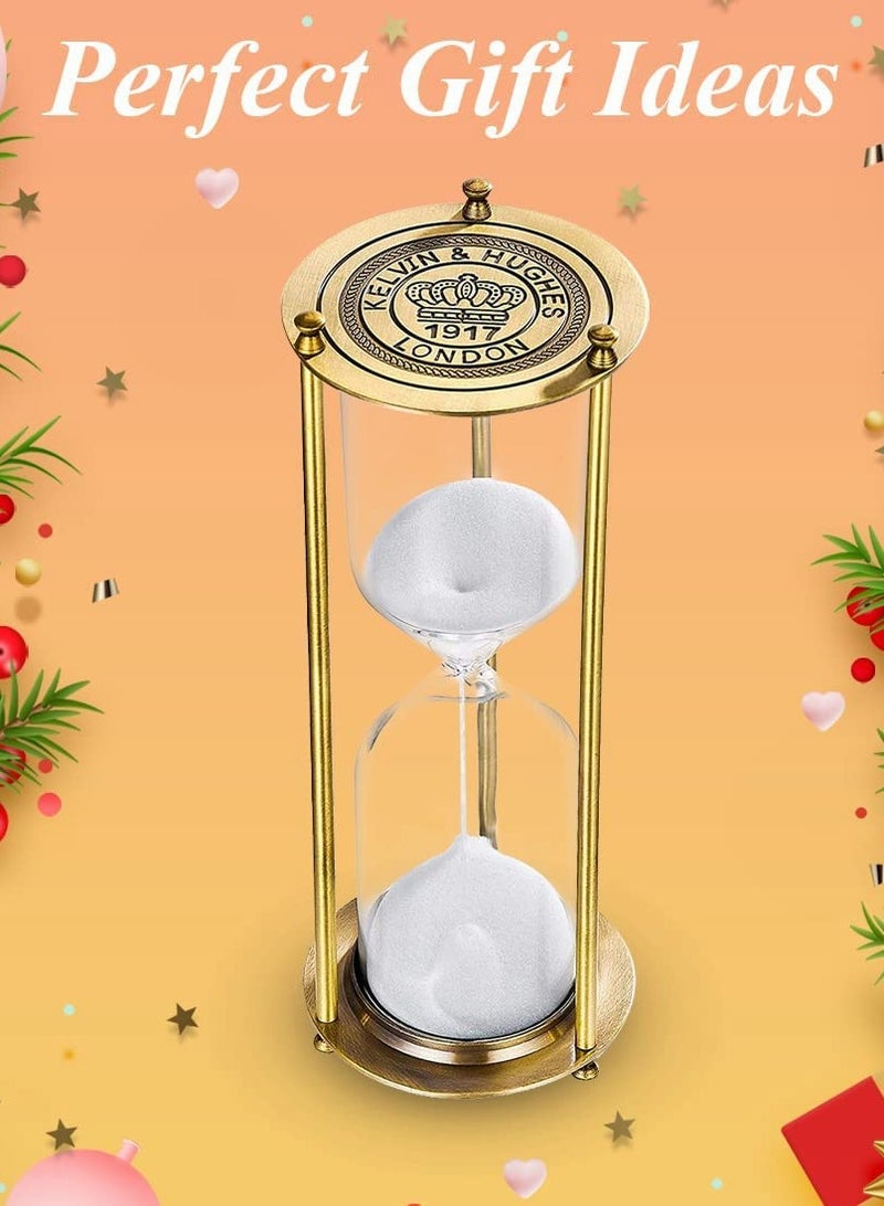 Excefore Sand Timer 15 Minute Hourglass Vintage Brass Sand Clock Stand, Vintage Sand Timer, Metal Sand Watch 15 Min, Antique Hour Glass Sandglass with White Sand for Home, Desk, Office Decoration - Image 3