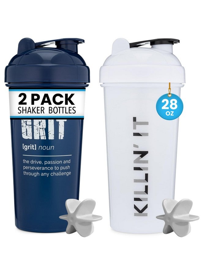 GOMOYO GOMOYO [2 Pack] 28oz Shaker Bottle with Motivational Quotes (White & Navy) | Protein Shaker Bottle with Mixer Agitators | Blender Shaker Bottle for Protein Mixes Pack is BPA Free and Dishwasher Safe - Image 1