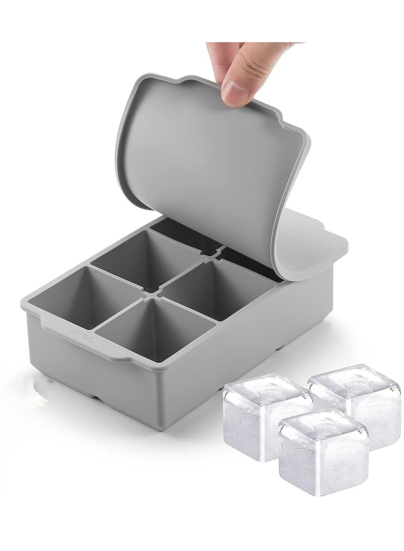 MJZ 2pcs Large Ice Cube Tray with Lid, Stackable Big Silicone Square Ice Cube Mold for Whiskey Cocktails Coffee Frozen Treats, Easy Release BPA Free Ice Tray - Image 1