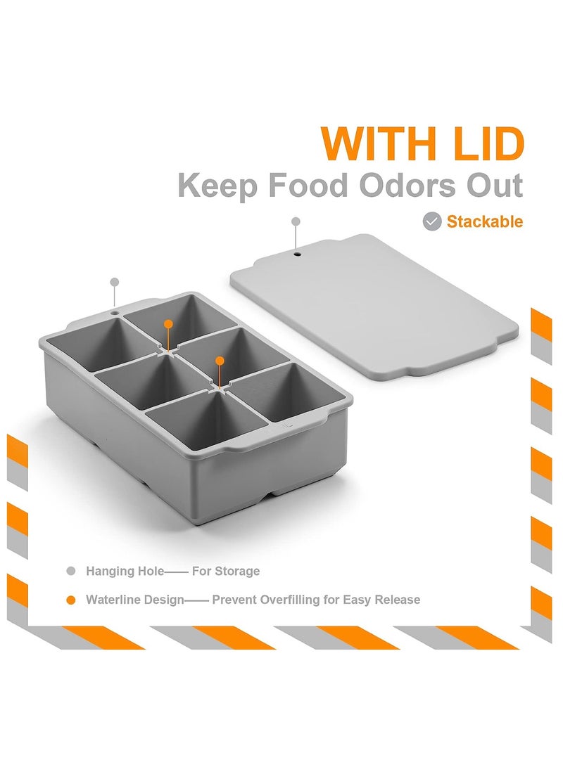MJZ 2pcs Large Ice Cube Tray with Lid, Stackable Big Silicone Square Ice Cube Mold for Whiskey Cocktails Coffee Frozen Treats, Easy Release BPA Free Ice Tray - Image 2