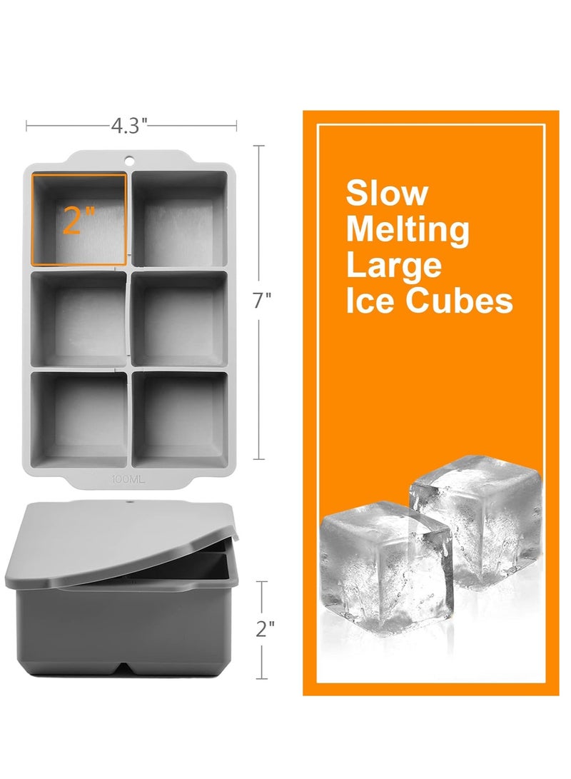 MJZ 2pcs Large Ice Cube Tray with Lid, Stackable Big Silicone Square Ice Cube Mold for Whiskey Cocktails Coffee Frozen Treats, Easy Release BPA Free Ice Tray - Image 4