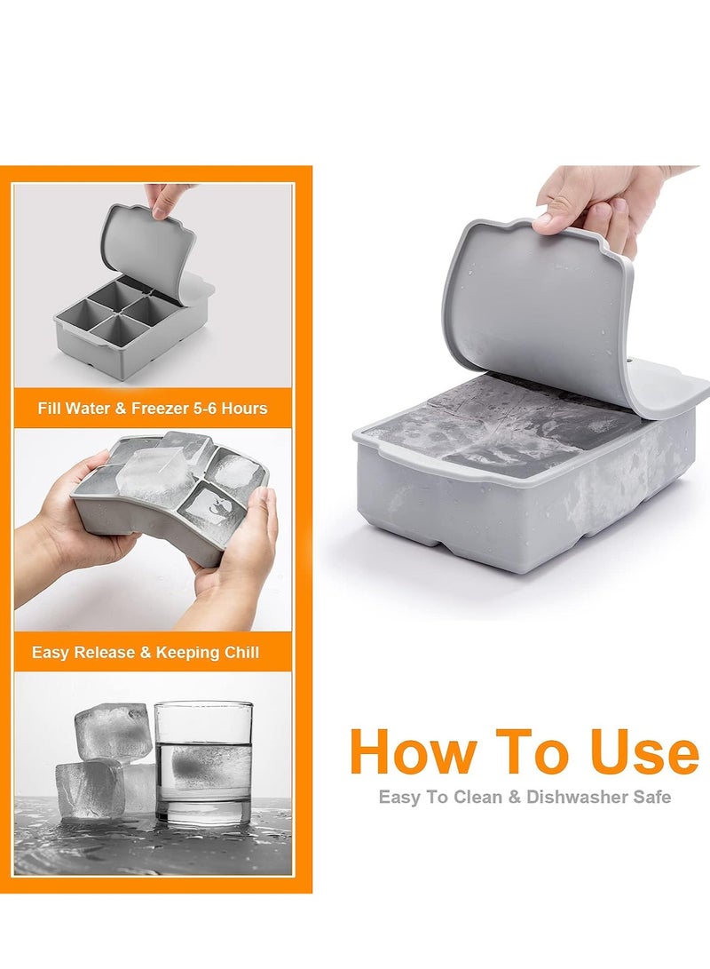 MJZ 2pcs Large Ice Cube Tray with Lid, Stackable Big Silicone Square Ice Cube Mold for Whiskey Cocktails Coffee Frozen Treats, Easy Release BPA Free Ice Tray - Image 3