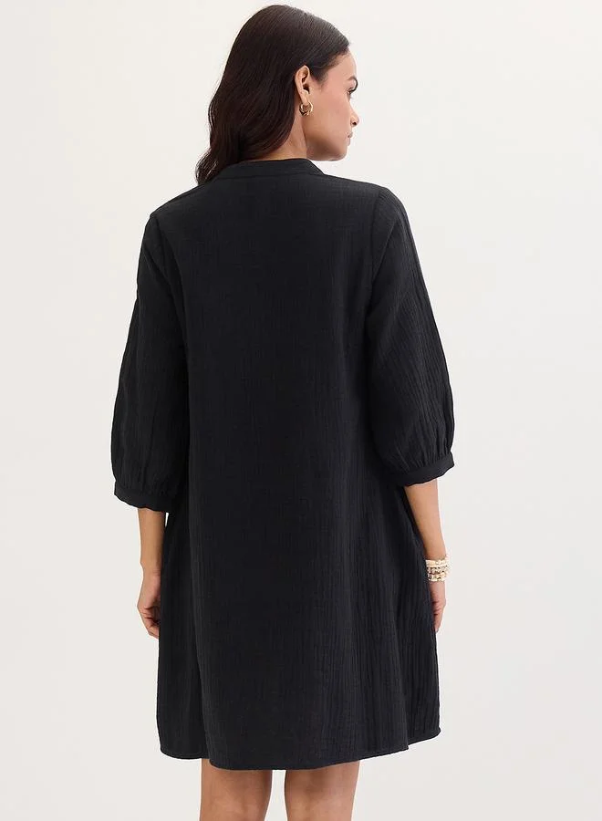 Femmella Femmella Black Textured Cotton Mini Dress