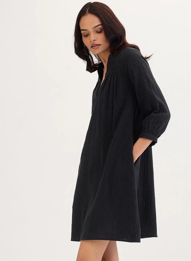 Femmella Femmella Black Textured Cotton Mini Dress