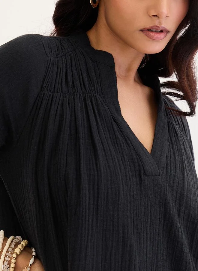 Femmella Femmella Black Textured Cotton Mini Dress