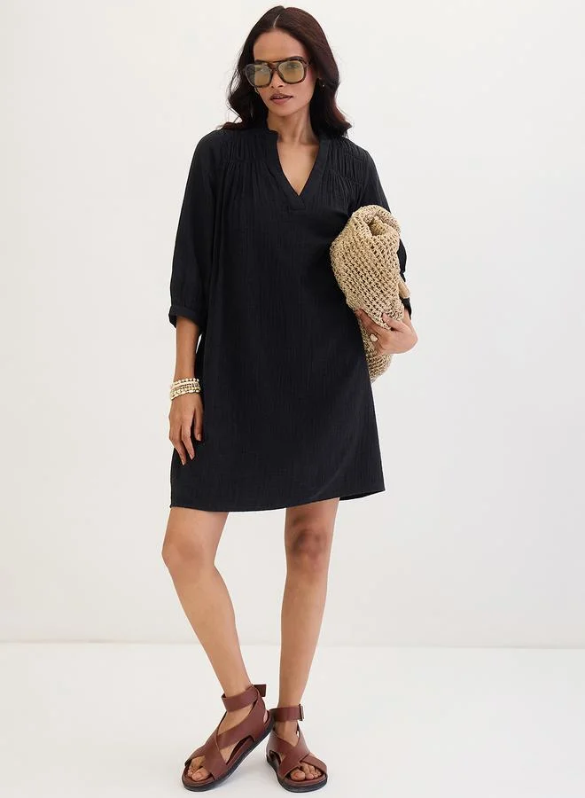 Femmella Femmella Black Textured Cotton Mini Dress