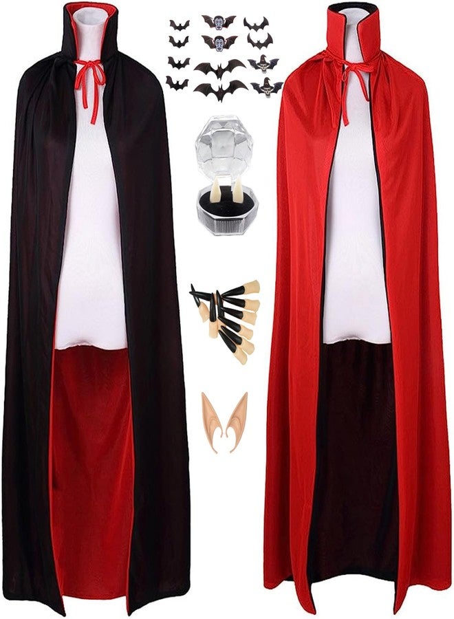 KEYDUACU Teenagers vampire costume set, includes a reversible stand-up collar cape, fangs, pointed ears, and nails.Perfect choice for Halloween-themed parties, vampire-themed gatherings, and cosplay. - Image 1