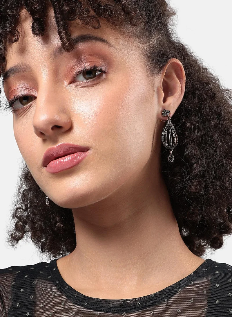 سوهي أقراط متدلية بالونية مبطنة ومزخرفة - أسود فحمي