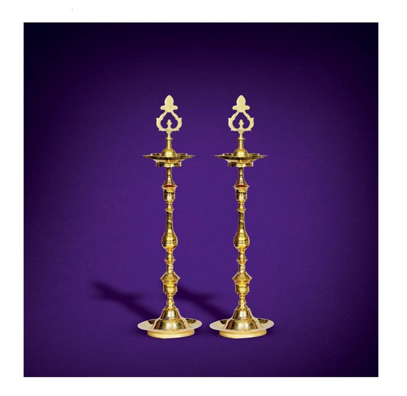 Puyangam Brass KUTHU VILAKKU, Brass Lamps/Diya/DEEPAM for Pooja/Best Lamps/Diya/KUTHU VILAKKU for Gifts/Decorations (18 Inch) - Image 1