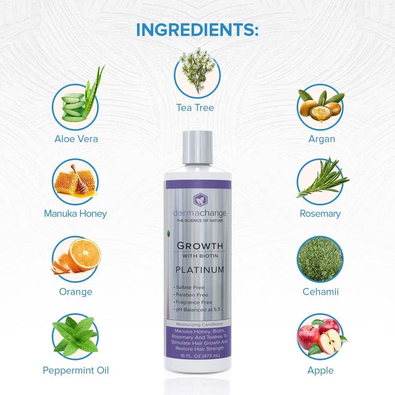 dermachange (240ml Medium Size)  Platinum Hair Growth Conditioner  With Vitamins  To Make Hair Grow Fast  Argon Oil and Biotin To Support Regrowth  Reduce Thinning and Hair Loss For Men and Wo - Image 1