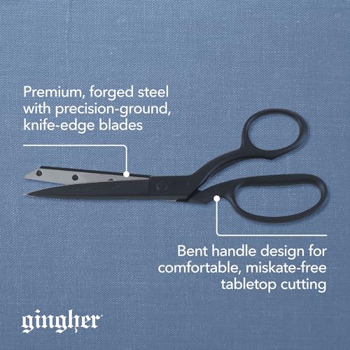 Fiskars Gingher Featherweight Bent Handle Scissors - 8" Stainless Steel Shears - Sharp Fabric Scissors - Black - Image 2