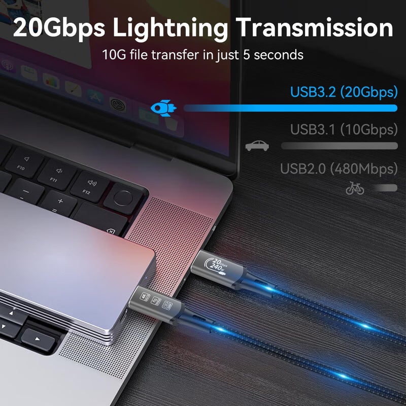 كيبل ديكون كابل تمديد USB4 Thunderbolt 4 بطول 5 متر (16.5 قدم) بقوة 240 واط ودقة 4K من نوع USB C ذكر-ذكر، شحن سريع، نقل بيانات بسرعة 20 جيجابت/ثانية، كابل فيديو بدقة 8K@60Hz و4K@144Hz، متوافق مع MacBook M1 وM2 وM3 - Image 5