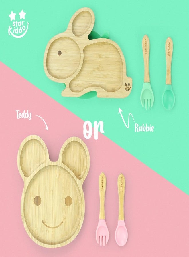 StarKiddo ® ‘Cute Bamboo Rabbie Suction Plate’ Baby-Led Weaning | 3 Sections | Non-Toxic |Eco-Friendly | Super Strong Suction - Natural Bamboo BPA Free Baby Plate (Orange) - Image 4