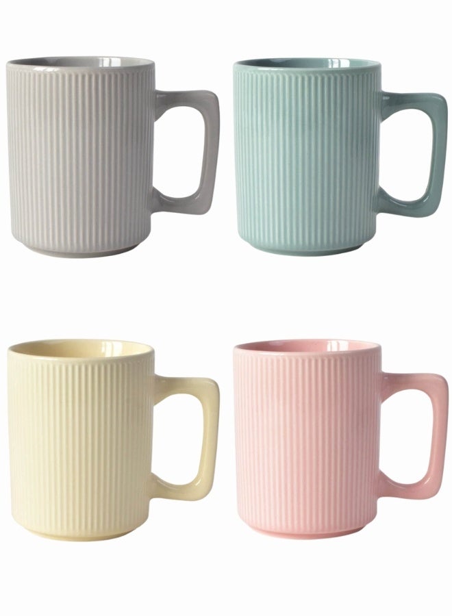 4 قطع مج قهوة من البورسلين سعة 350 مل،مثالية للمشروبات الساخنة والباردة على الطراز الكورى للكابتشينو والشاي والايس كوفى آمنة للاستخدام في غسالة الأطباق والميكروويف - Image 1