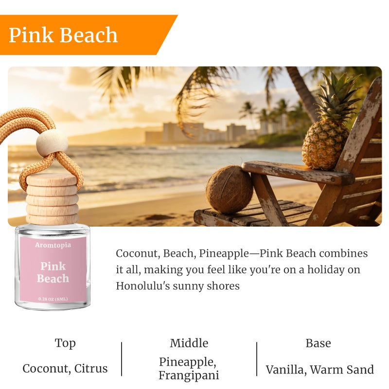 AROMTOPIA Car Air Freshener Hanging 2 Pack, Aromtopia Pink Beach Essential Oil Diffuser for Cars, Cute Car Accessories for Women & Men Gift, Long-Lasting Car Fragrance - Image 2