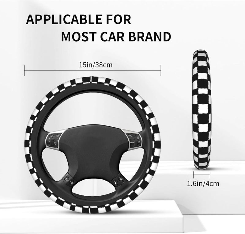 Car Steering Wheel Cover for Women Men, Non-Slip Breathable Steering Wheel, Black and White Checkered Splatter Steering Wheel Protector, Car Accessories - Image 4