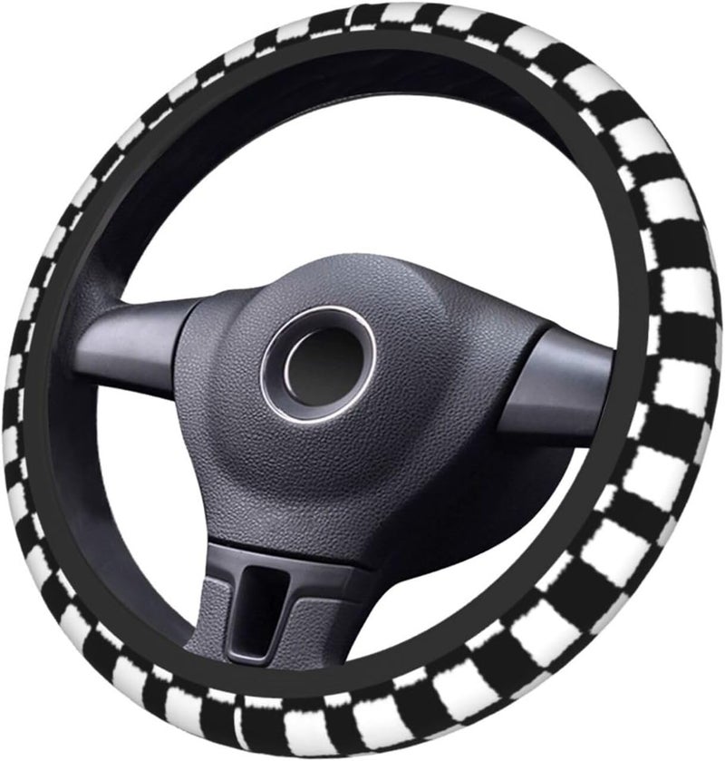 Car Steering Wheel Cover for Women Men, Non-Slip Breathable Steering Wheel, Black and White Checkered Splatter Steering Wheel Protector, Car Accessories - Image 3
