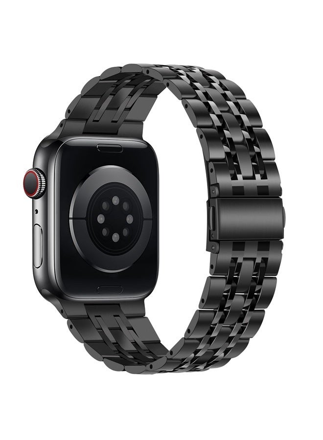 Tasikar حزام ساعة آبل متوافق 41 مم 40 مم 38 مم، حزام معدني من الفولاذ المقاوم للصدأ بديل متوافق لساعة آبل SE 2 SE سلسلة 9 8 7 6 5 4 3 2 1، 41/40/38 مم أسود - Image 2