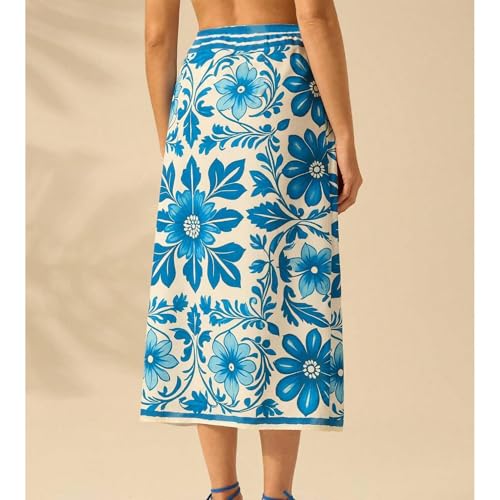 Sujama Women’s Floral Print Wrap Skirts Boho Tie Knot Skirt High Waist Causal Cute Flower Graphic Long Skirts Beachwear 2025 Blue - Image 2
