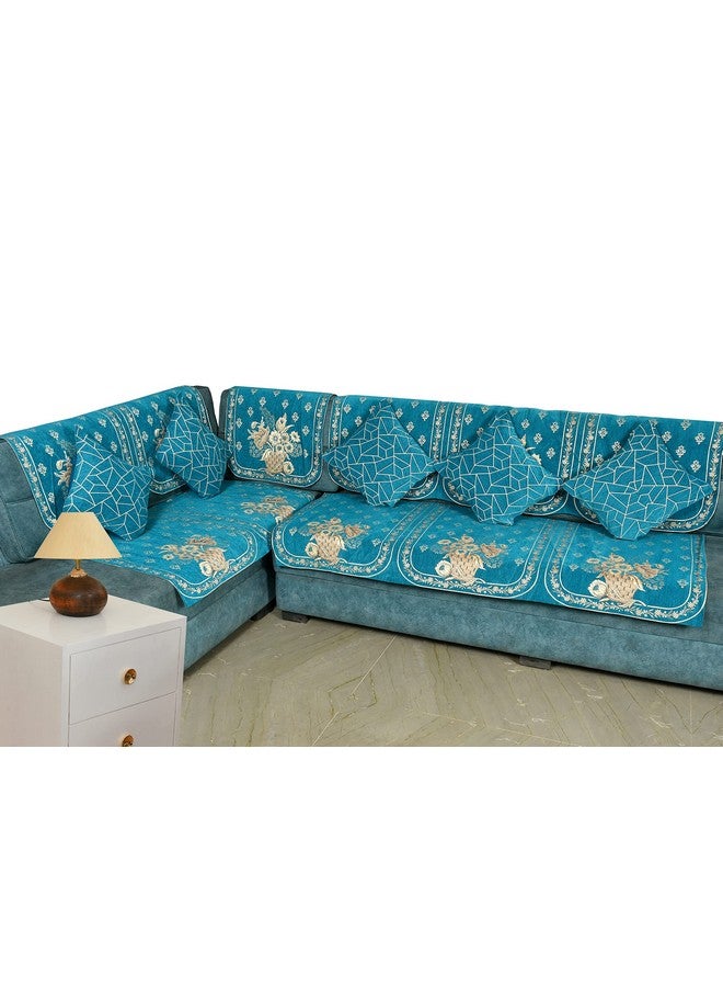 Dazzling DECOR Velvet L Shape Sofa Covers Set with 5 Cushion Covers- Premium 6 Seater Sofa Slip Protector Covers for Living Room Decor - Heavy Fabric Slip Protector for Long Couch,Aqua_1381 - Image 2