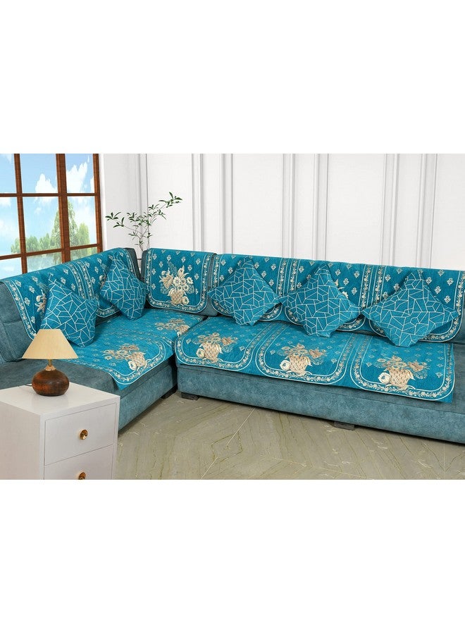 Dazzling DECOR Velvet L Shape Sofa Covers Set with 5 Cushion Covers- Premium 6 Seater Sofa Slip Protector Covers for Living Room Decor - Heavy Fabric Slip Protector for Long Couch,Aqua_1381 - Image 1