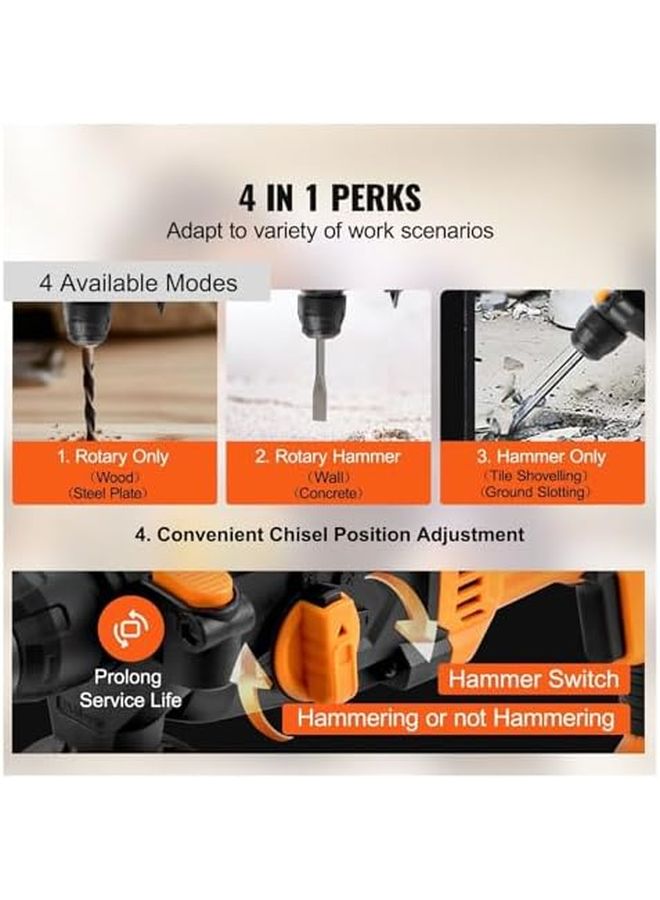 800W SDS Plus Rotary Hammer Drill 1 Inch 4 Mode Concrete Masonry Chipping Hammer - Image 5