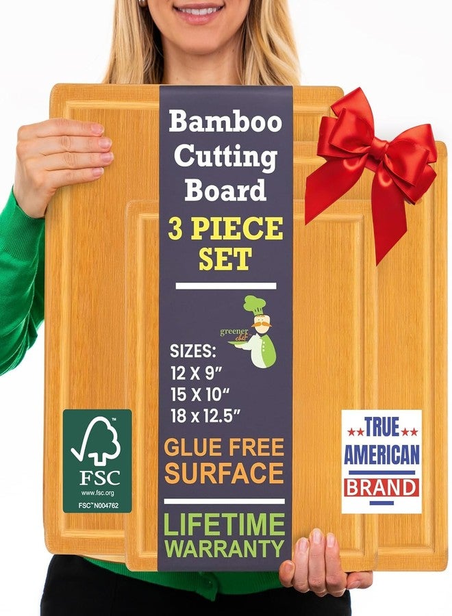 Greener Chef Glue-Free Surface™ Extra Large Bamboo Cutting Board Set - For Chopping Vegetables, Carving Meat, Slicing Bread, and Serving Cheese & Charcuterie for Safer Family Meal Prep - For Health Conscious Chefs - Image 1