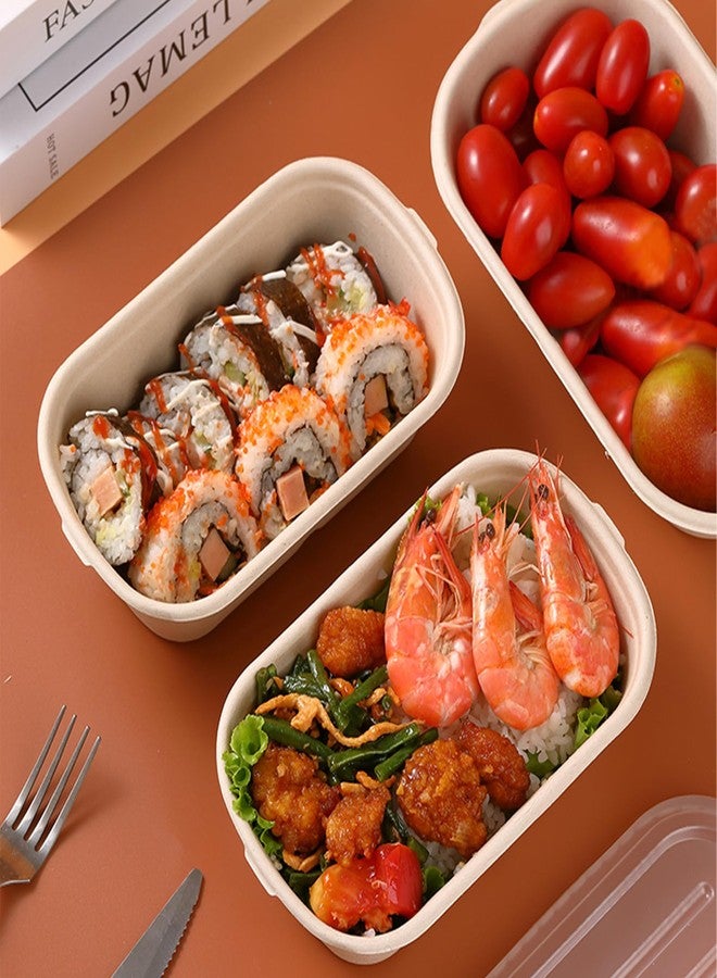 TINSKY 50 Pack Paper Meal Prep Containers 32 Oz Paper Bowls with Lids Large Deep Rectangle Disposable Food Containers for Burrito, Nacho, Salad, Pasta (32 oz) - Image 2