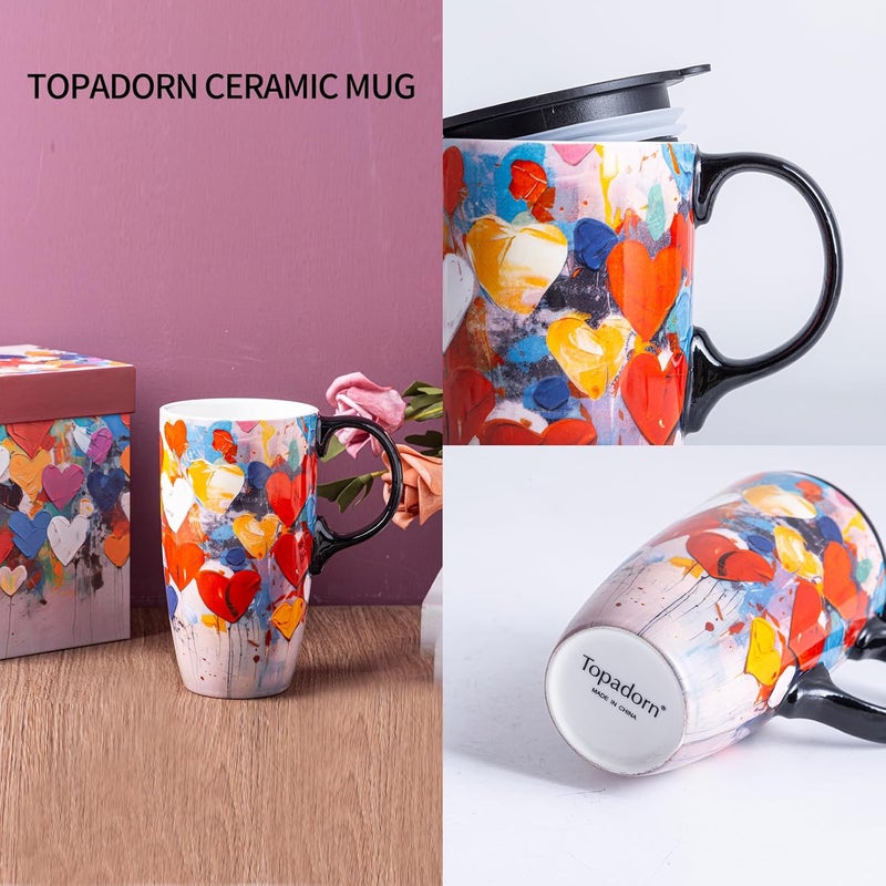 Topadorn كوب سفر سيراميكي من توبادورن كوب قهوة طويل مع غطاء وصندوق ملون 17 أونصة هدية يوم الأب - Image 5