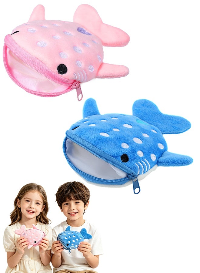 2PCS Cute Whale Plush Coin Purse Set, Kawaii Cartoon Mini Zipper Wallet, Portable Sea Animal Change Pouch for Kids & Adults, Travel Daily Use Birthday Gift Party Favor - Image 1