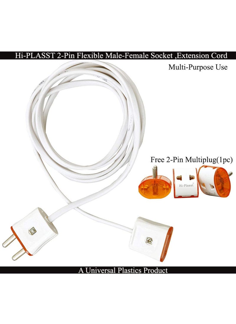 HI PLASST PINS N PLUGS HiPLASST 2Pin Flexible MaleFemale Socket Flat WireExtension Cord for Multipurpose UseFestive DecorationsDiwaliChristmasetc 5 Meters  - Image 2