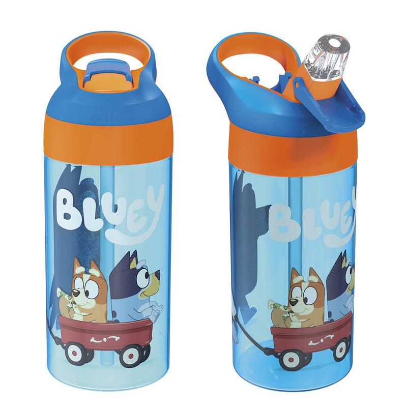 Zak Designs 17.5 oz Riverside Bluey Kids Water Bottle with Straw and Built in Carrying Loop Made of Durable Plastic, Leak-Proof Design for Travel, 2PK Set - Image 1