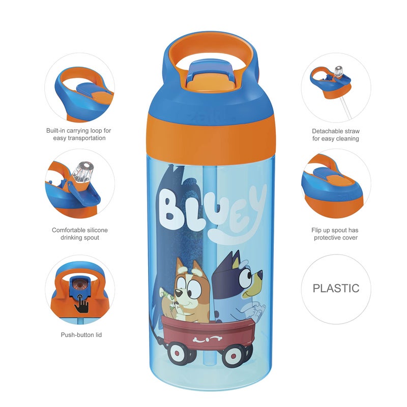 Zak Designs 17.5 oz Riverside Bluey Kids Water Bottle with Straw and Built in Carrying Loop Made of Durable Plastic, Leak-Proof Design for Travel, 2PK Set - Image 3